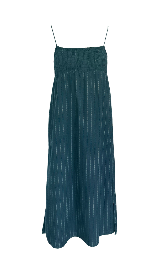 Linen Pinstripe midi dress by Our Second Nature